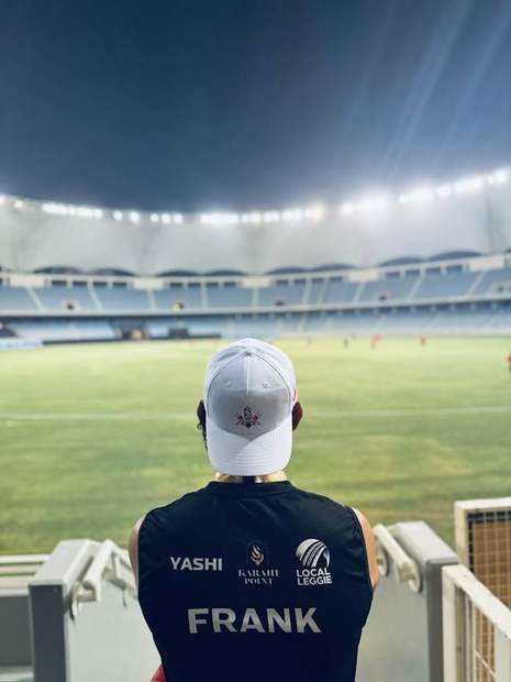 A player in Local Leggie-sponsored kit at Dubai International Stadium